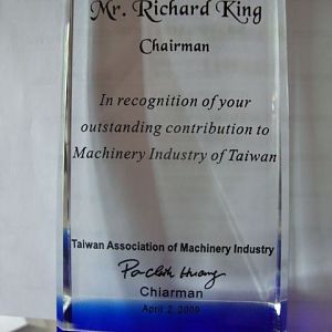 Tami award 2
Award I received from Taiwan Machine Builders Association TAMI
