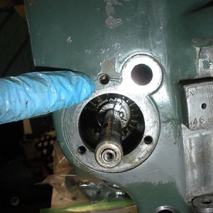 Cluster Gear set screw location. Front of head just above the feed reverse clutch worm shaft.