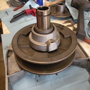 View one after installing the spindle pulley hub assembly.