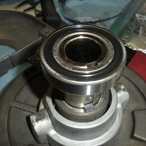 A new bearing (6007 double sealed) should be installed on top of the spindle pulley hub. After installed.