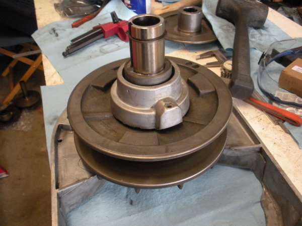 View one after installing the spindle pulley hub assembly.
