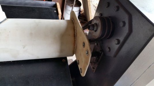 20. Dust cover bolted to support and on to lathe pulley end C 20160712_140612.jpg