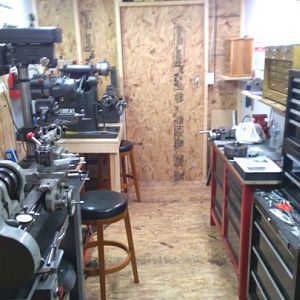 NEW SHOP: My shop was a 8'x10' shed. I could barely move in it. My best friend decided I needed more space and built an 8'x12 addition on my little shop. I was going to say" He has no idea what a difference he has made in my life", But then maybe he does too.