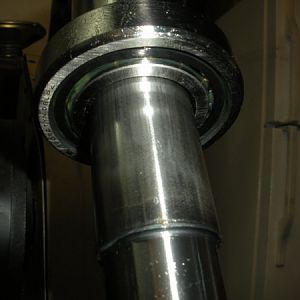 Close up  lower spindle bearing installed with shaft.