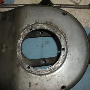 Upper belt housing before rebuild. Showing top down view of mount location for bearing cap.