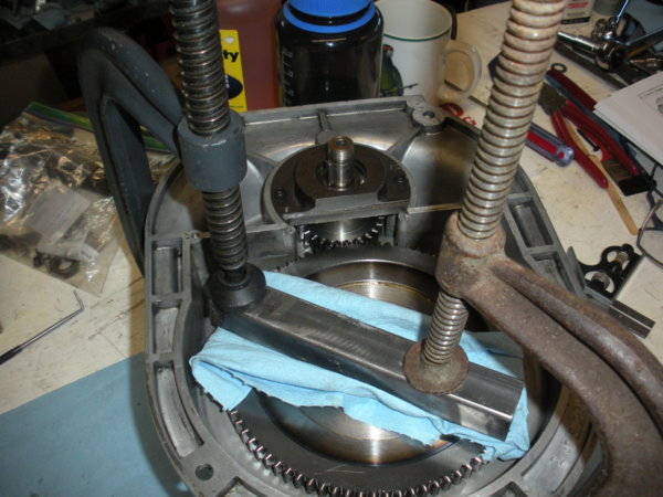 Next you need to clamp down the bull gear. This is to align the gear faces of the bull gear and the pinion gear.