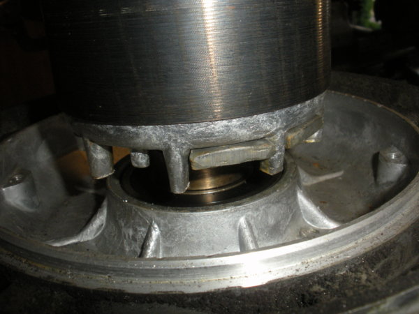 View of the rotor still sitting in the motor base plate.